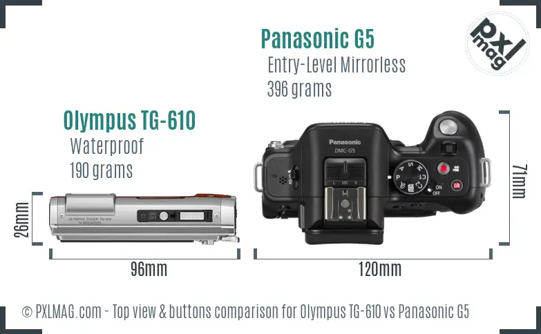 Olympus TG-610 vs Panasonic G5 top view buttons comparison Olympus TG-610 vs Panasonic G5 top view buttons comparison