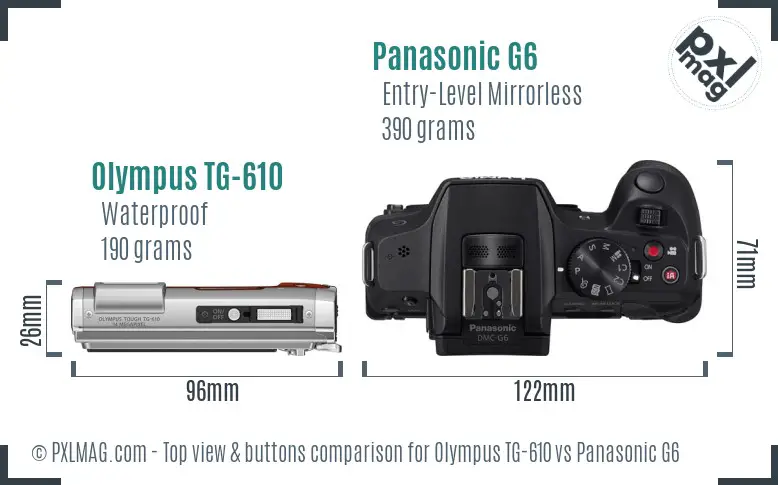 Olympus TG-610 vs Panasonic G6 top view buttons comparison Olympus TG-610 vs Panasonic G6 top view buttons comparison