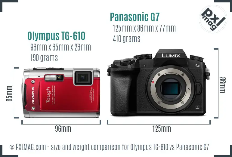 Olympus TG-610 vs Panasonic G7 size comparison Olympus TG-610 vs Panasonic G7 size comparison