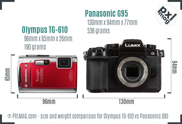 Olympus TG-610 vs Panasonic G95 size comparison Olympus TG-610 vs Panasonic G95 size comparison