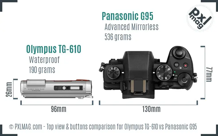 Olympus TG-610 vs Panasonic G95 top view buttons comparison Olympus TG-610 vs Panasonic G95 top view buttons comparison