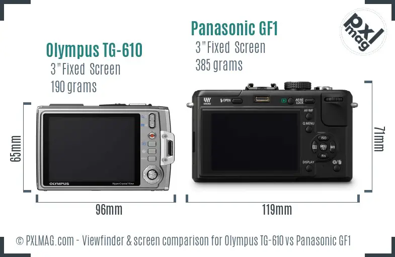 Olympus TG-610 vs Panasonic GF1 Screen and Viewfinder comparison