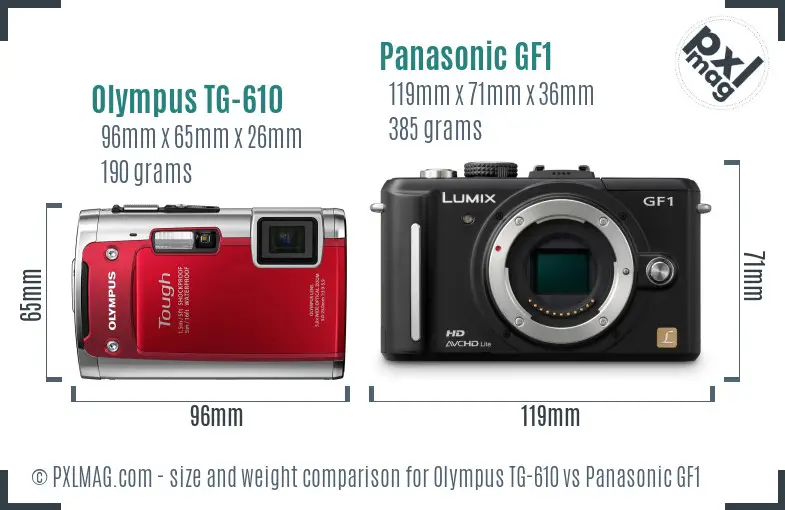 Olympus TG-610 vs Panasonic GF1 size comparison