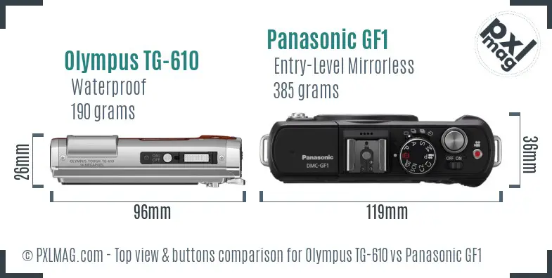 Olympus TG-610 vs Panasonic GF1 top view buttons comparison