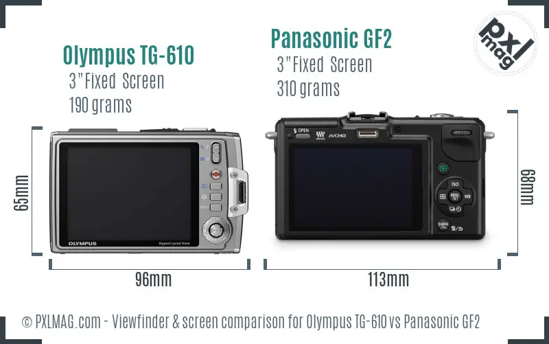 Olympus TG-610 vs Panasonic GF2 Screen and Viewfinder comparison