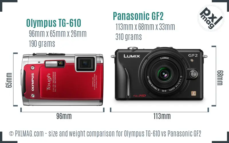 Olympus TG-610 vs Panasonic GF2 size comparison