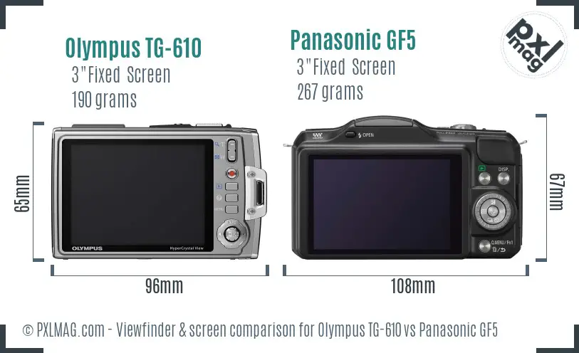 Olympus TG-610 vs Panasonic GF5 Screen and Viewfinder comparison