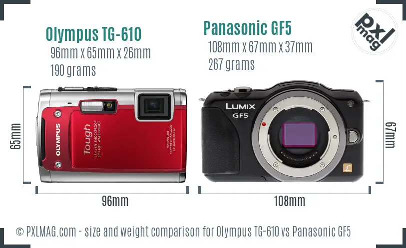 Olympus TG-610 vs Panasonic GF5 size comparison