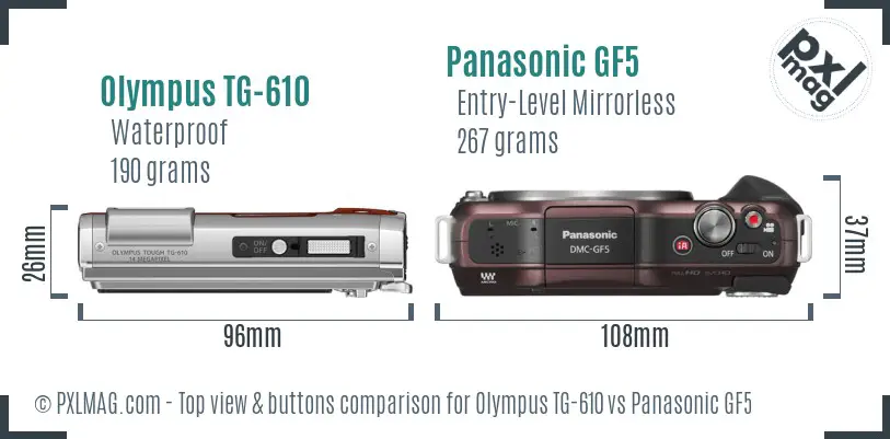 Olympus TG-610 vs Panasonic GF5 top view buttons comparison