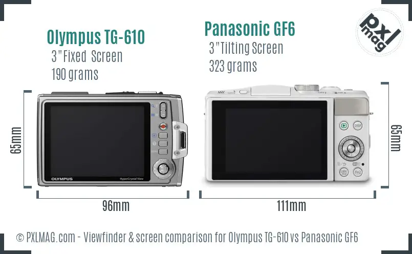 Olympus TG-610 vs Panasonic GF6 Screen and Viewfinder comparison