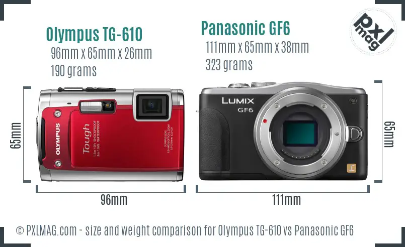 Olympus TG-610 vs Panasonic GF6 size comparison