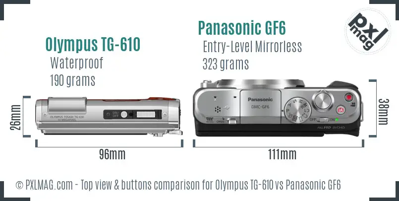 Olympus TG-610 vs Panasonic GF6 top view buttons comparison