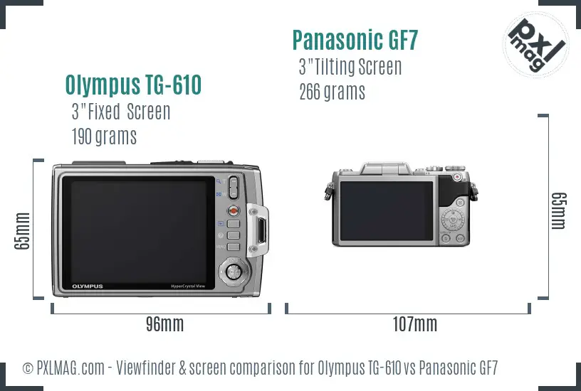 Olympus TG-610 vs Panasonic GF7 Screen and Viewfinder comparison