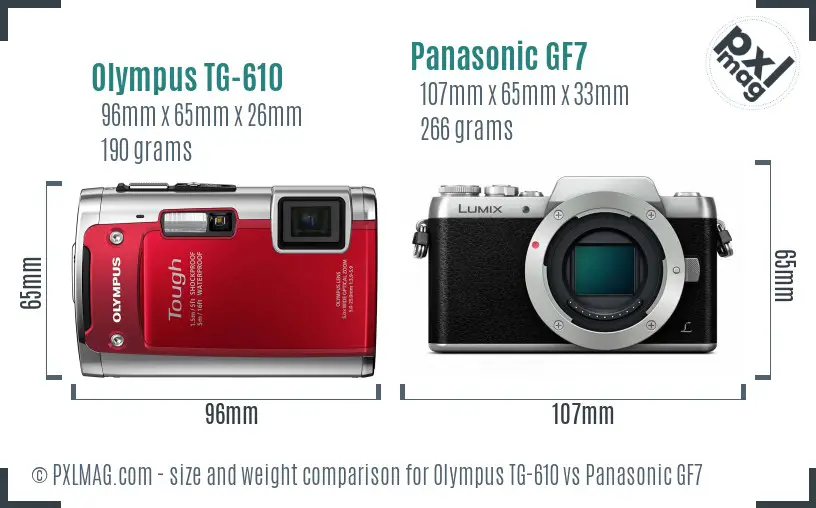 Olympus TG-610 vs Panasonic GF7 size comparison