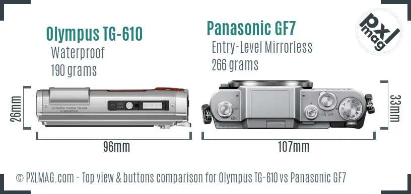 Olympus TG-610 vs Panasonic GF7 top view buttons comparison
