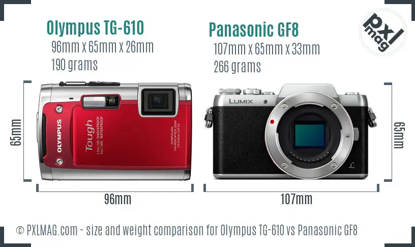 Olympus TG-610 vs Panasonic GF8 size comparison Olympus TG-610 vs Panasonic GF8 size comparison