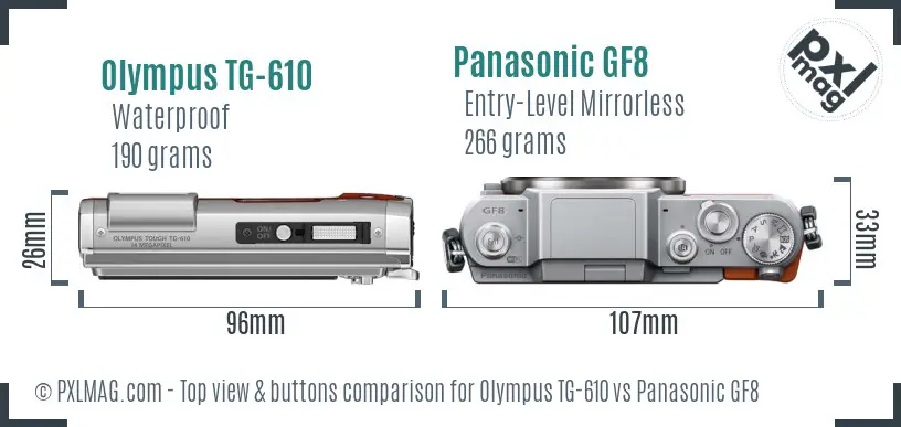 Olympus TG-610 vs Panasonic GF8 top view buttons comparison Olympus TG-610 vs Panasonic GF8 top view buttons comparison