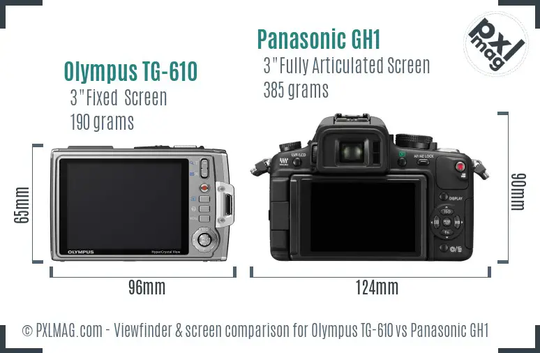Olympus TG-610 vs Panasonic GH1 Screen and Viewfinder comparison