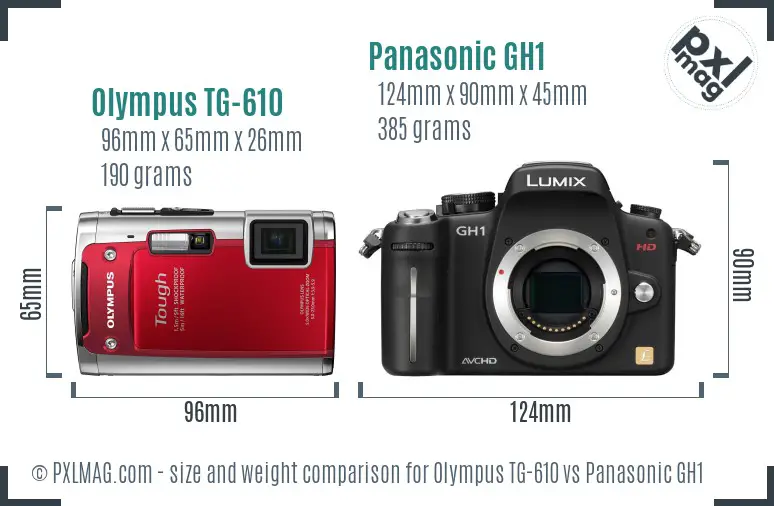 Olympus TG-610 vs Panasonic GH1 size comparison