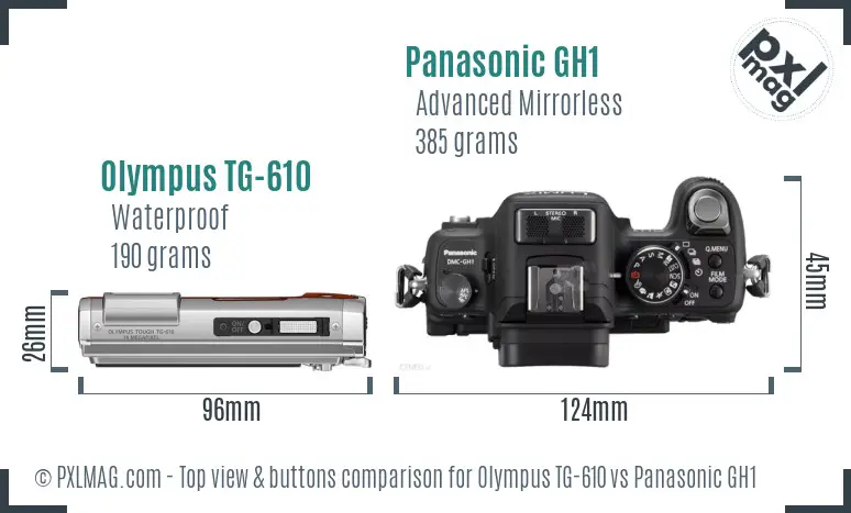 Olympus TG-610 vs Panasonic GH1 top view buttons comparison
