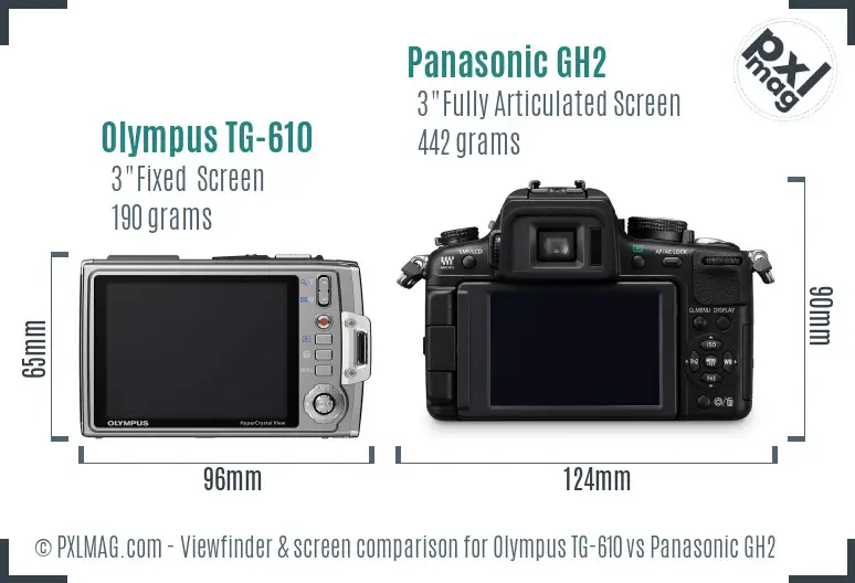 Olympus TG-610 vs Panasonic GH2 Screen and Viewfinder comparison