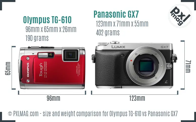 Olympus TG-610 vs Panasonic GX7 size comparison Olympus TG-610 vs Panasonic GX7 size comparison