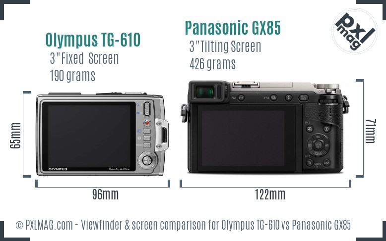 Olympus TG-610 vs Panasonic GX85 Screen and Viewfinder comparison