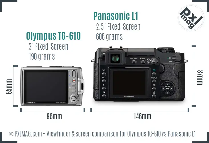 Olympus TG-610 vs Panasonic L1 Screen and Viewfinder comparison