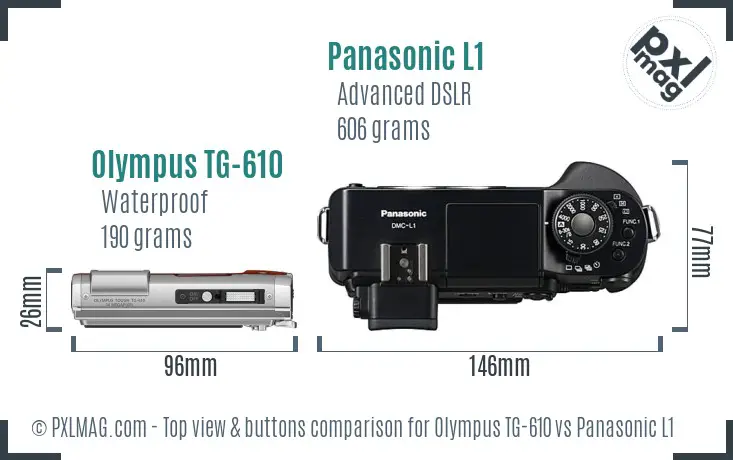 Olympus TG-610 vs Panasonic L1 top view buttons comparison