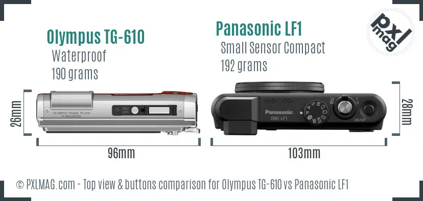 Olympus TG-610 vs Panasonic LF1 top view buttons comparison