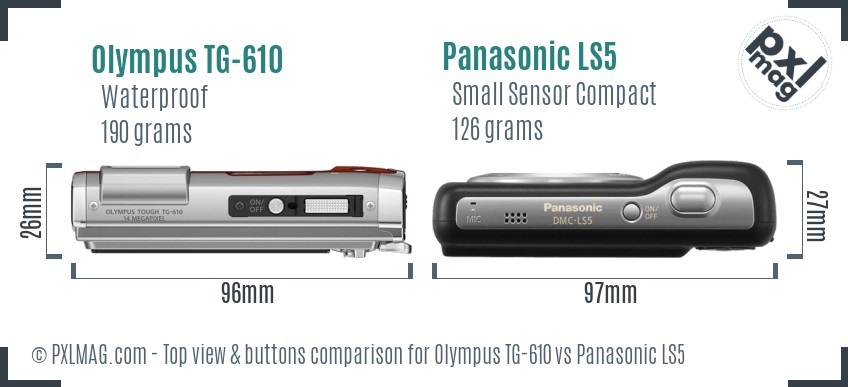 Olympus TG-610 vs Panasonic LS5 top view buttons comparison