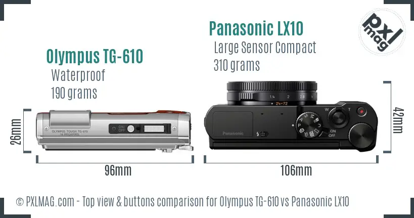 Olympus TG-610 vs Panasonic LX10 top view buttons comparison Olympus TG-610 vs Panasonic LX10 top view buttons comparison