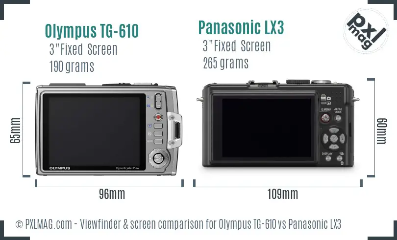 Olympus TG-610 vs Panasonic LX3 Screen and Viewfinder comparison