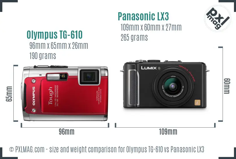 Olympus TG-610 vs Panasonic LX3 size comparison