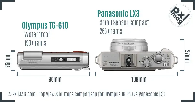 Olympus TG-610 vs Panasonic LX3 top view buttons comparison