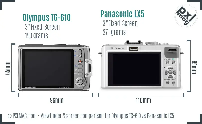 Olympus TG-610 vs Panasonic LX5 Screen and Viewfinder comparison