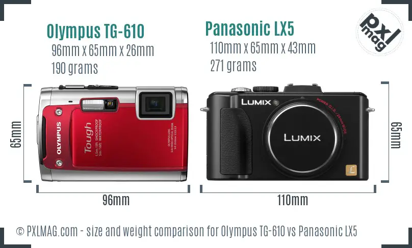 Olympus TG-610 vs Panasonic LX5 size comparison