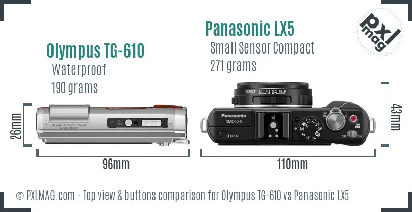 Olympus TG-610 vs Panasonic LX5 top view buttons comparison