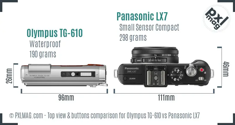 Olympus TG-610 vs Panasonic LX7 top view buttons comparison