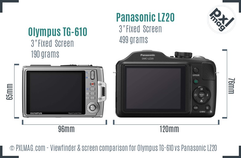 Olympus TG-610 vs Panasonic LZ20 Screen and Viewfinder comparison