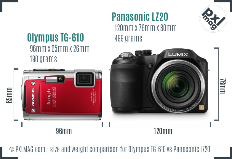Olympus TG-610 vs Panasonic LZ20 size comparison