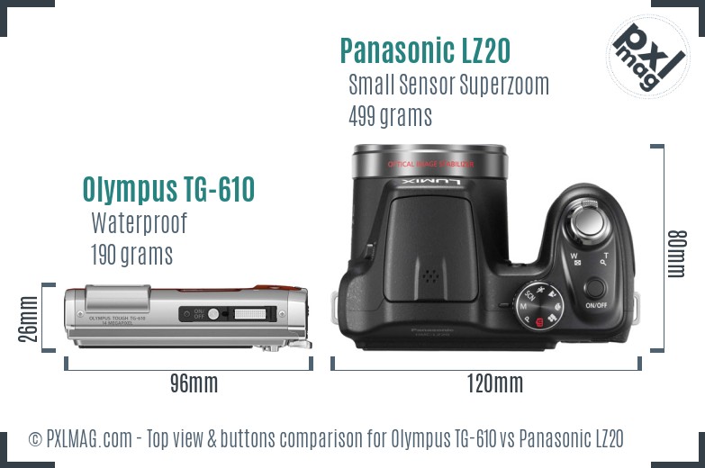 Olympus TG-610 vs Panasonic LZ20 top view buttons comparison