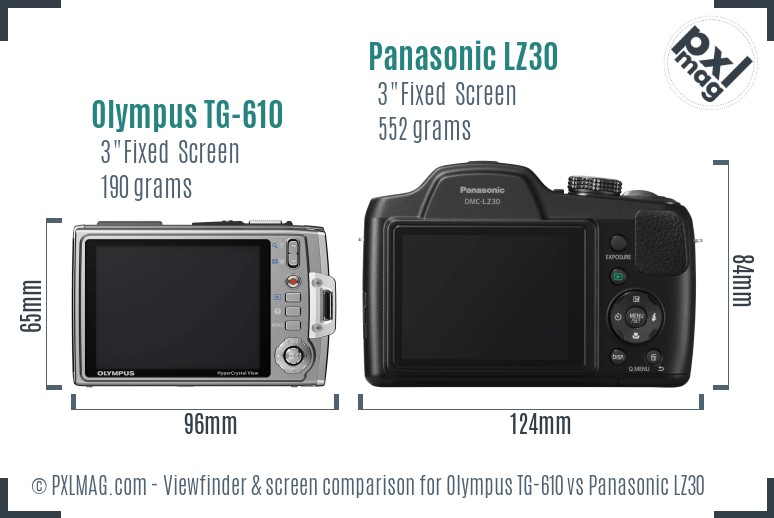 Olympus TG-610 vs Panasonic LZ30 Screen and Viewfinder comparison
