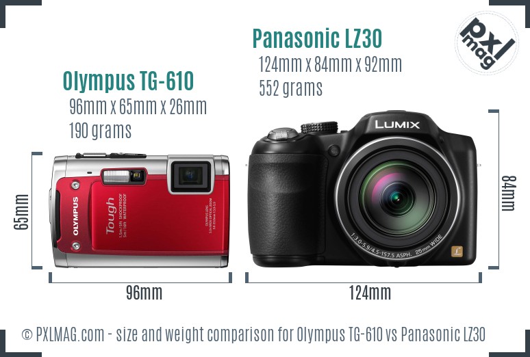 Olympus TG-610 vs Panasonic LZ30 size comparison