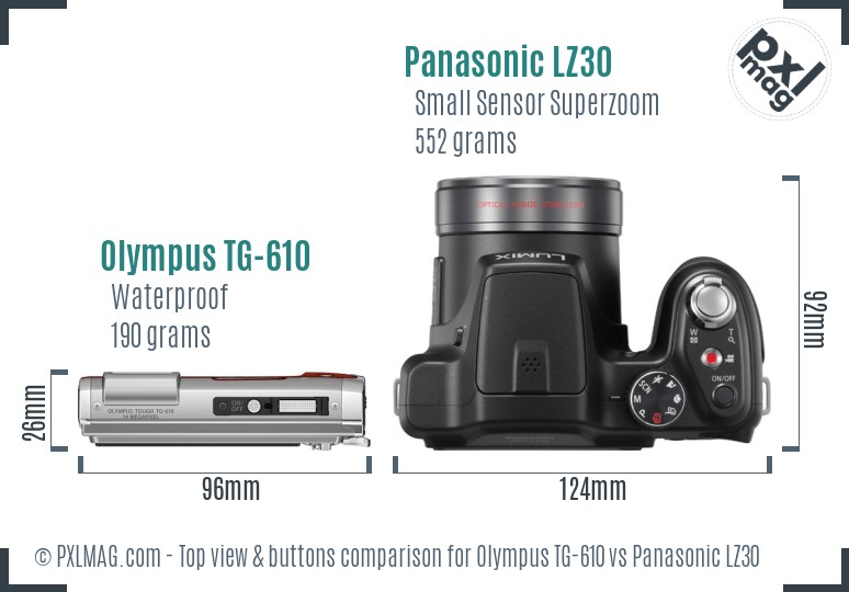 Olympus TG-610 vs Panasonic LZ30 top view buttons comparison