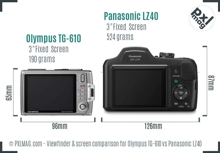 Olympus TG-610 vs Panasonic LZ40 Screen and Viewfinder comparison