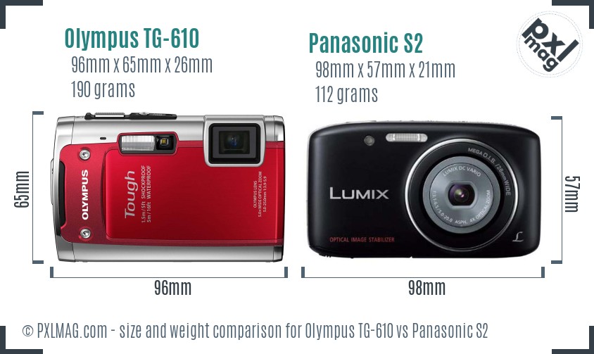 Olympus TG-610 vs Panasonic S2 size comparison Olympus TG-610 vs Panasonic S2 size comparison