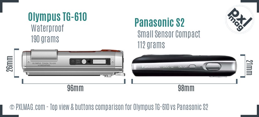 Olympus TG-610 vs Panasonic S2 top view buttons comparison