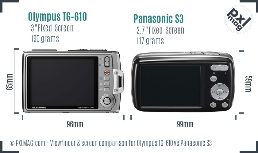 Olympus TG-610 vs Panasonic S3 Screen and Viewfinder comparison
