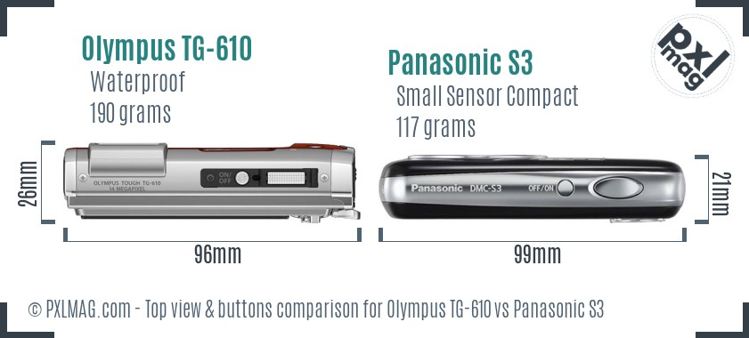Olympus TG-610 vs Panasonic S3 top view buttons comparison